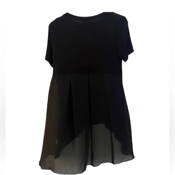Aqua High Low Black Sheer Back Flowy T Shirt Size Medium - Picture 1 of 4